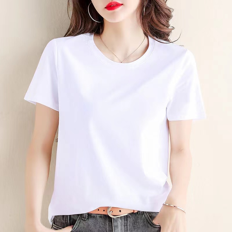 summer new women clothes plain t shirt korean style top plus size loose ...