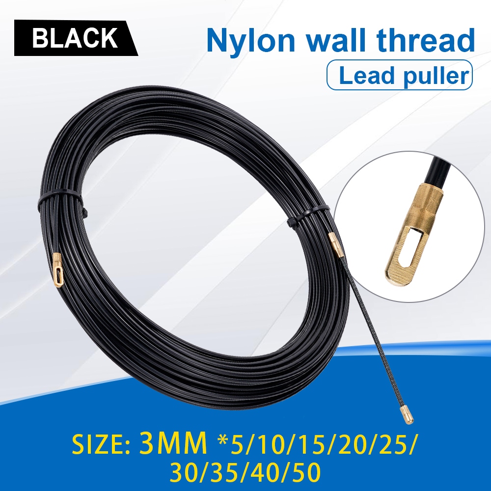 3mm 5-40M Cable Guide Tape Puller Extractor Guide Black Nylon Wall Wire ...