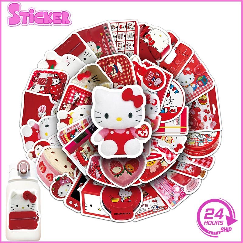 50PCS INS Red Hello Kitty Stickers PVC Waterproof For Laptop Fridge ...