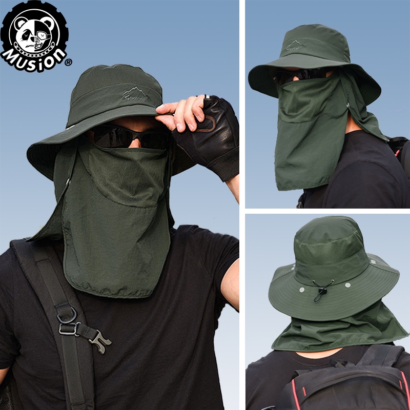 Musion Anti UV Bucket Hat Man Sun Protection Fishing Cap Detachable ...