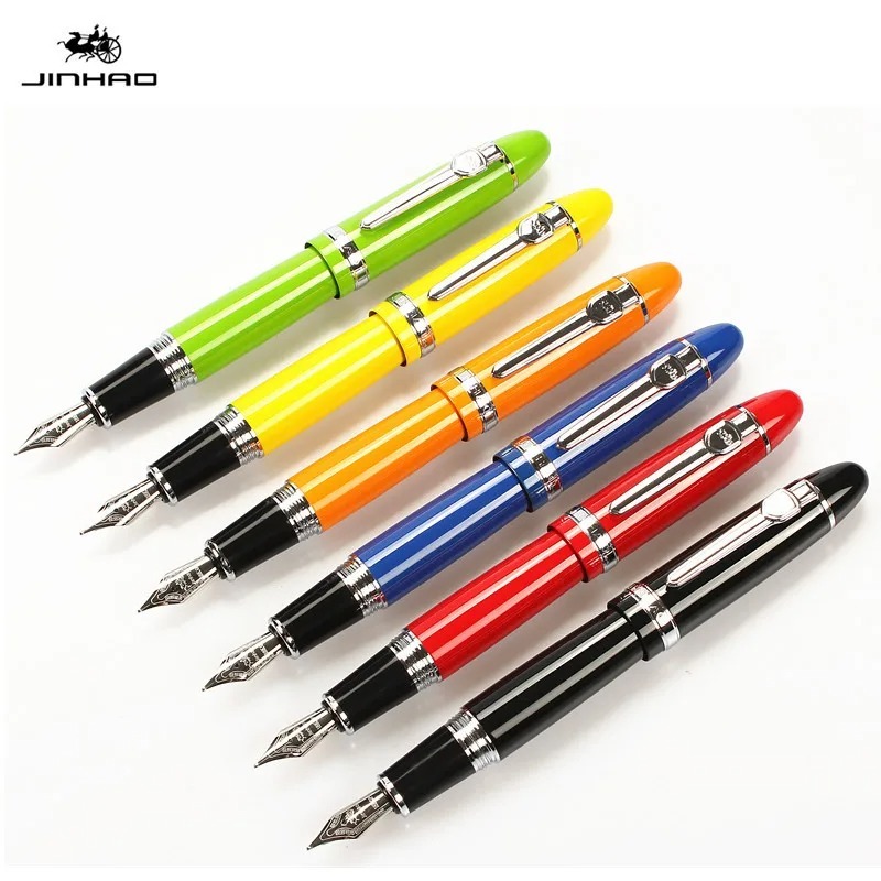 JinHao X159 Acrylic Fountain Pen – Fine 0.5mm Iridium Nib – Metal Clip Gold/Silver – Writing TB