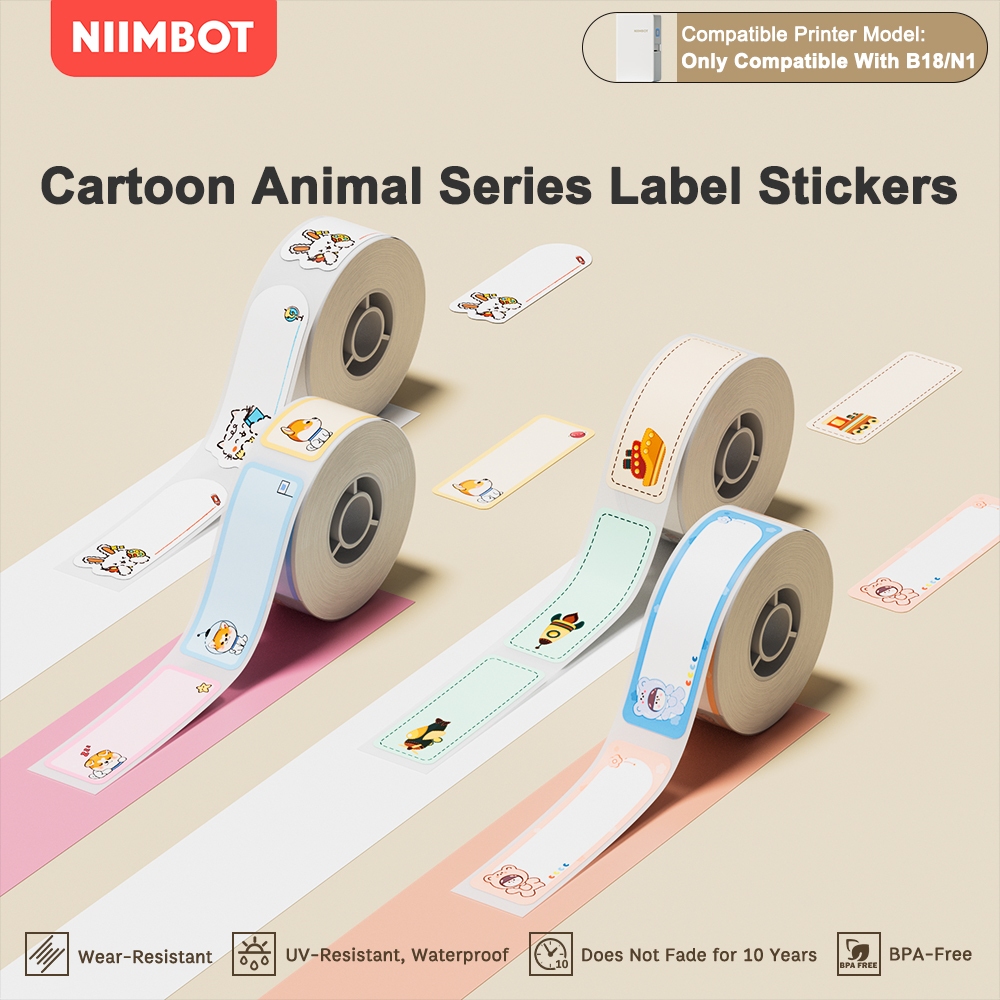 NIIMBOT N1 Cartoon Colorful Label Stickers – Cute Animal Designs, Name ...