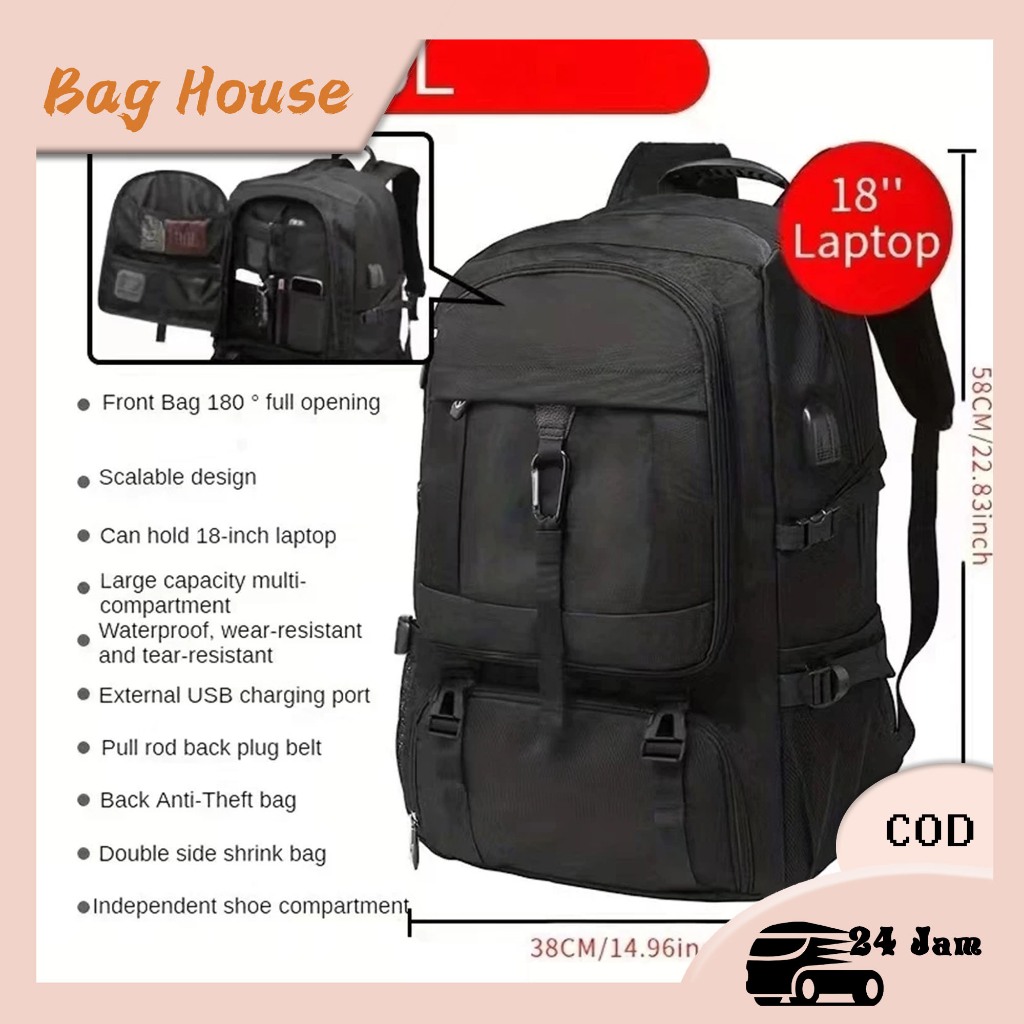 COD Ransel Perjalanan Lelaki 50-80L Untuk Pakaian, Ransel Laptop, Beg ...