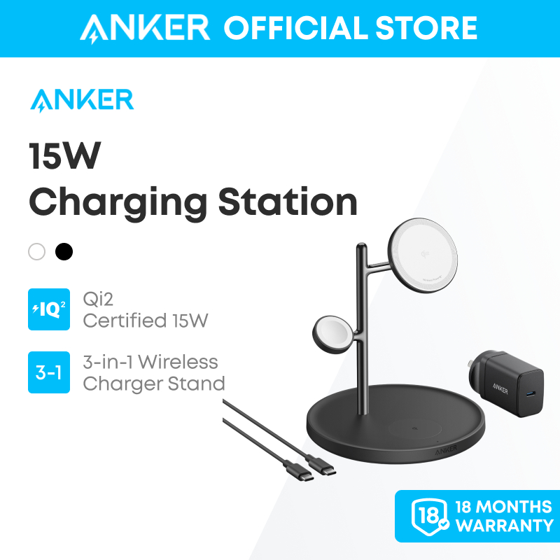 Anker MagGo 3-in-1 Charging Station 15W Wireless Charger Stand Qi2  Certified 15W Wireless Charger
