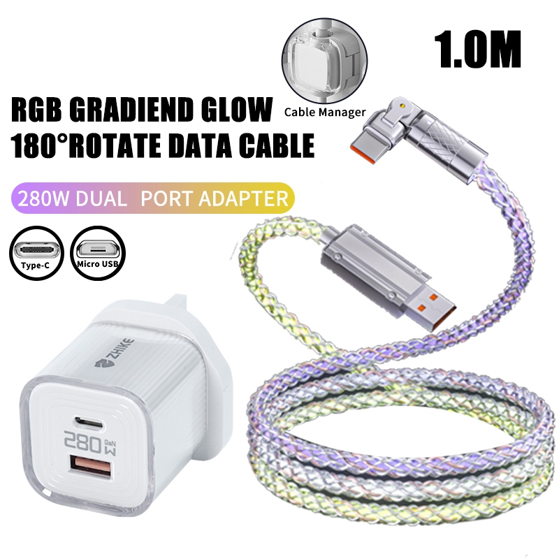 ZHIKE Pengecas Fast Charging Charge Type C USB Colorful RGB Data Cable ...