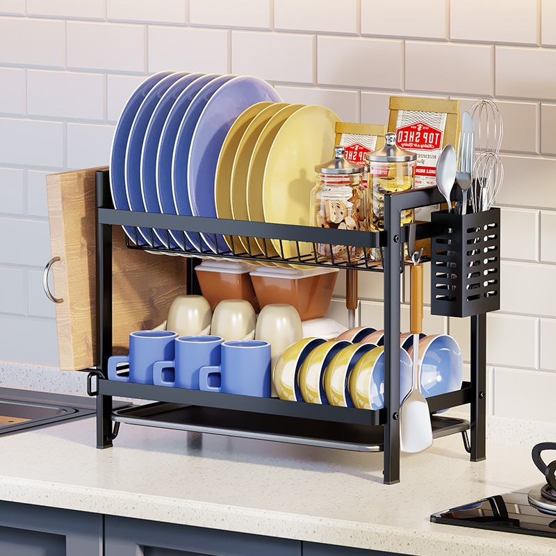 Kitchen bowl and dish draining rack, double-layer bowl and chopstick ...