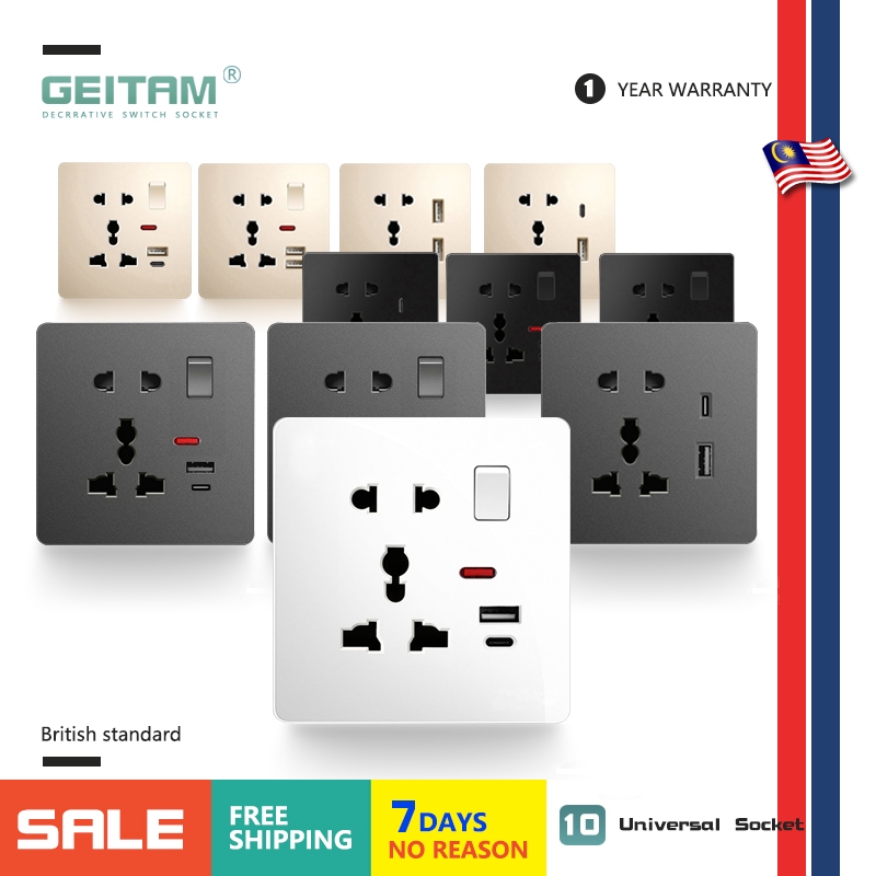 Universal 5-Outlet International Socket Panel USB Type-C (86-Type ...