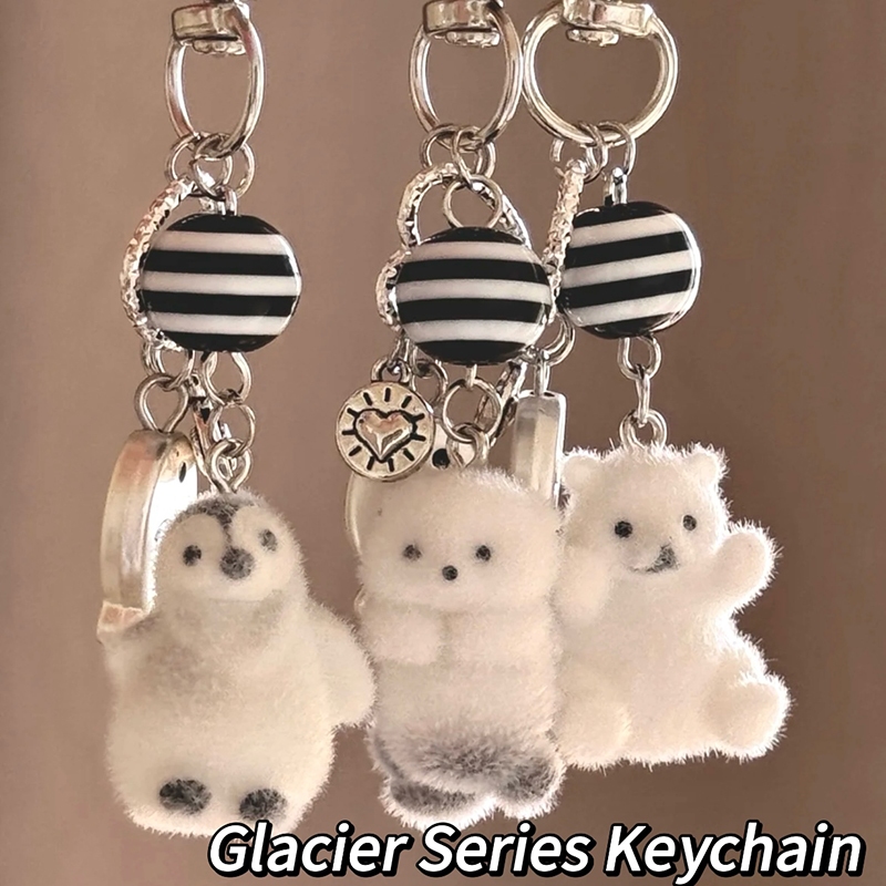Glacier Series Flocking Penguin Cartoon Keychain Sea Otter Beaded Phone ...
