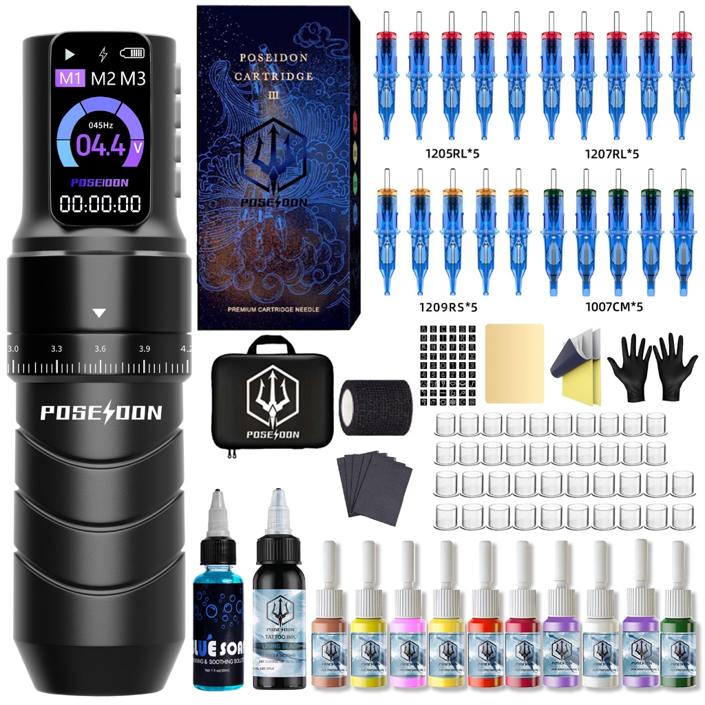 POSEIDON Tattoo Machine Set- Tattoo Pen with Wireless Power Supply and ...
