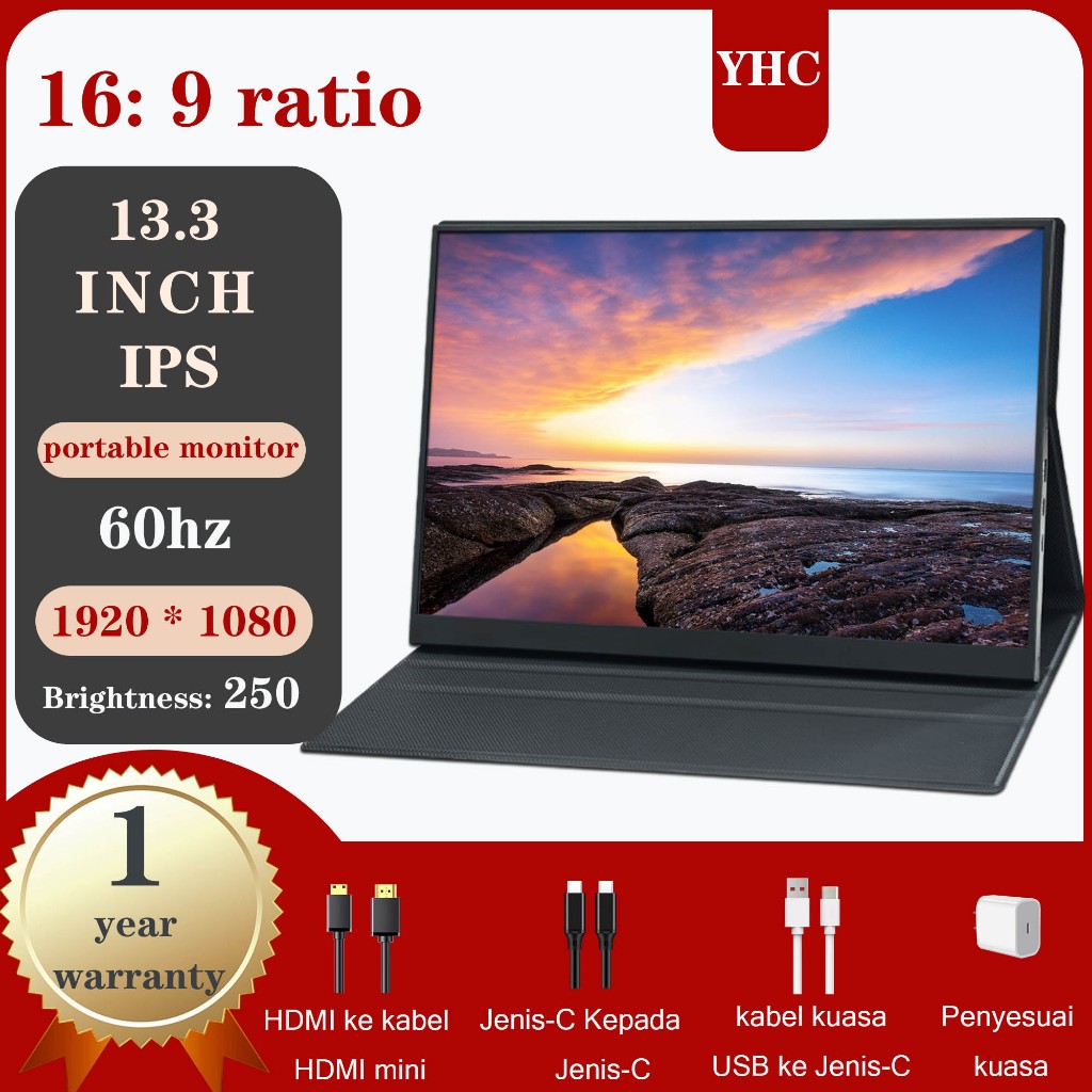 Lrtzcbi Portable Monitor Touch Screen 13.3 inch, FHD 1920x1080P IPS