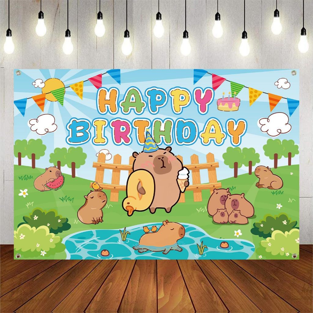 Capybara Birthday Backdrop Banner Kids Party Decor Cartoon Board Wall Baby Shower Photography Background Custom Name | Malaysia