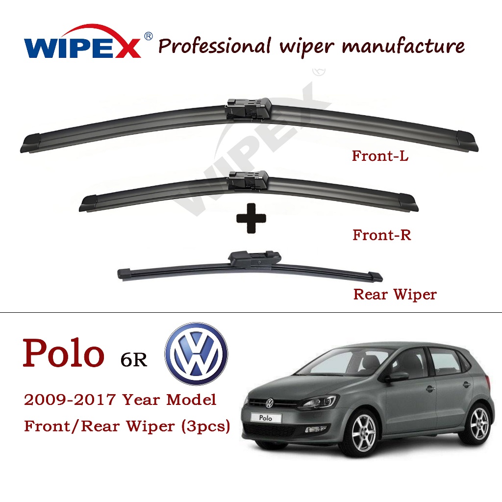 (Front/Rear Wiper 3pcs) VW POLO 6R MK5 (TSI/GTI) for 2009 to 2017 ...