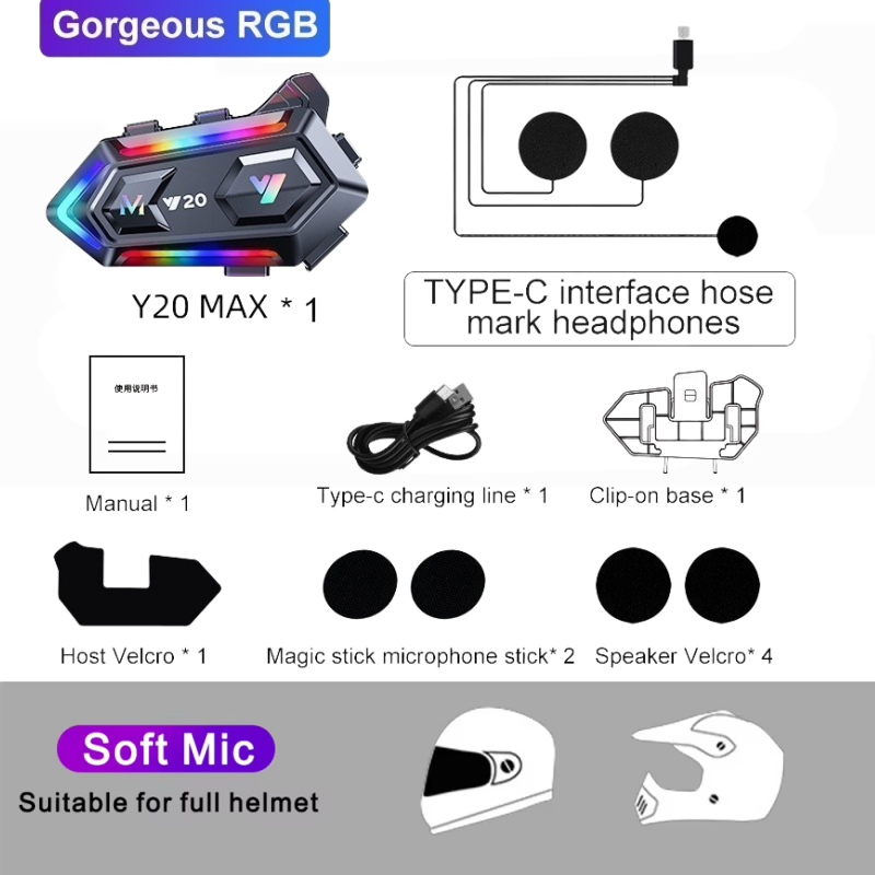 Local Seller) Y20 MAX Helmet Intercom Wireless Bluetooth