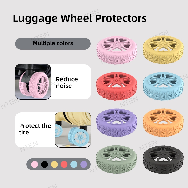 Noise Canceling Luggage Wheel Protectors - 8PCS Silicone Caster Covers ...