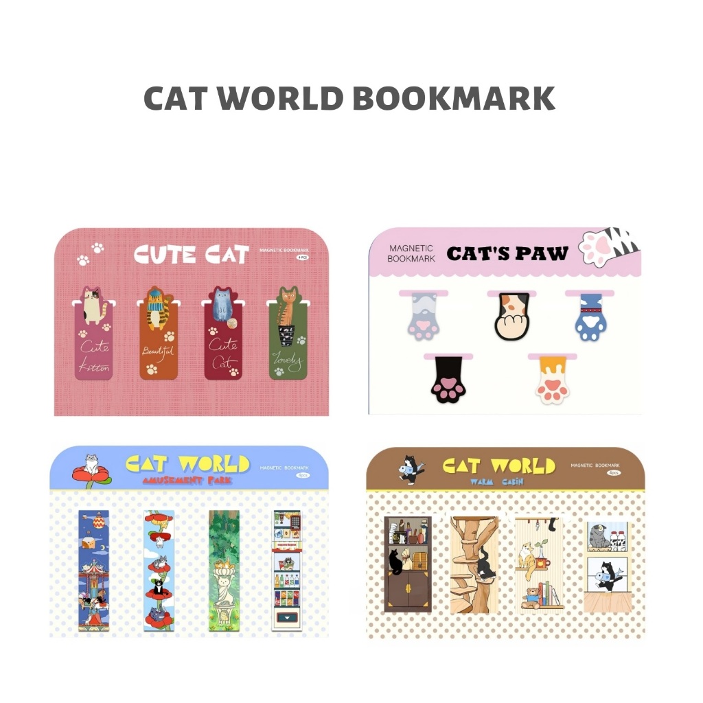 Penlab 4pcs Cat World Magnetic Bookmarks Set, Cute Cat Cartoon Design ...