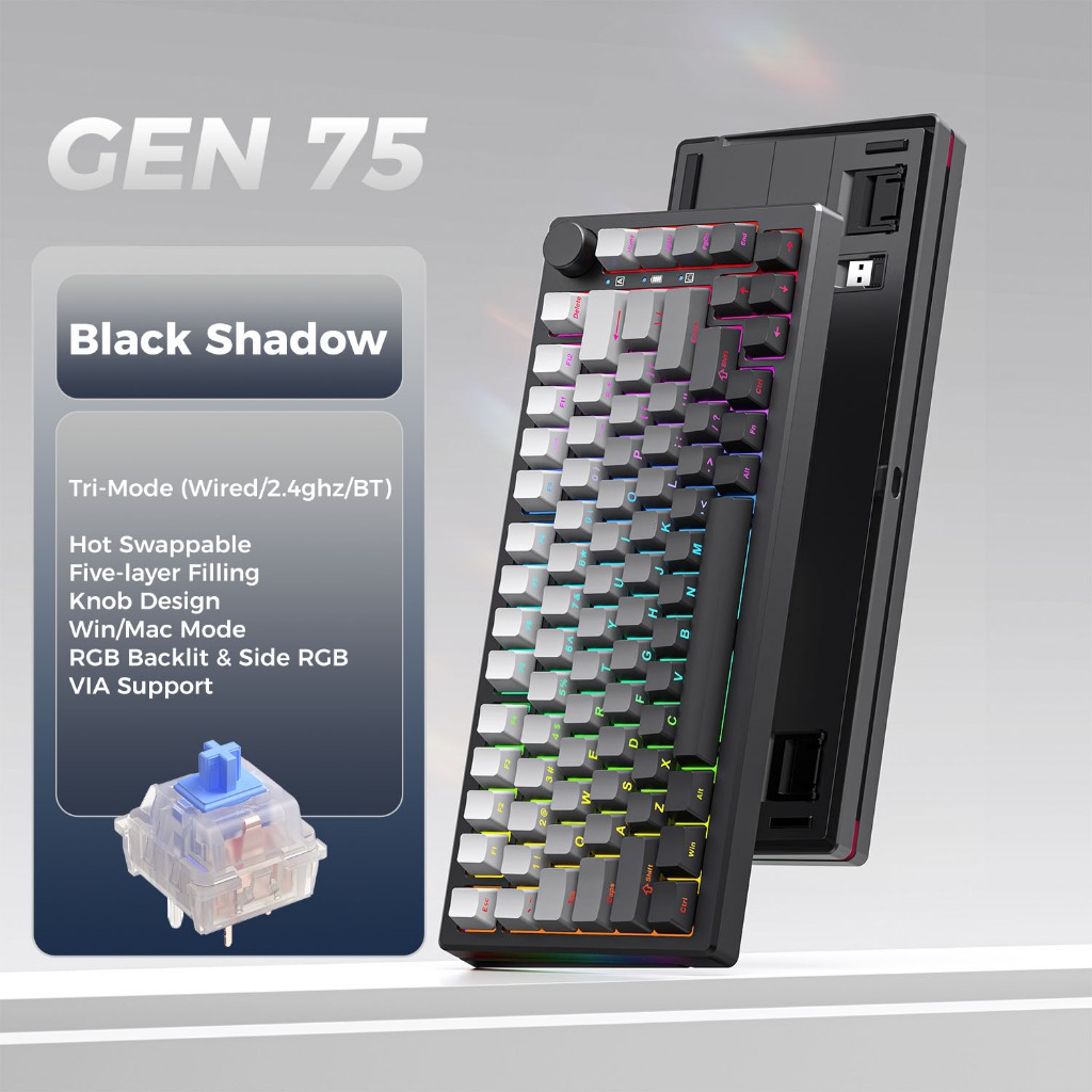 ELECFOX GEN 75 RGB Tri-Mode Wired & Wireless Hot Swappable Gaming ...
