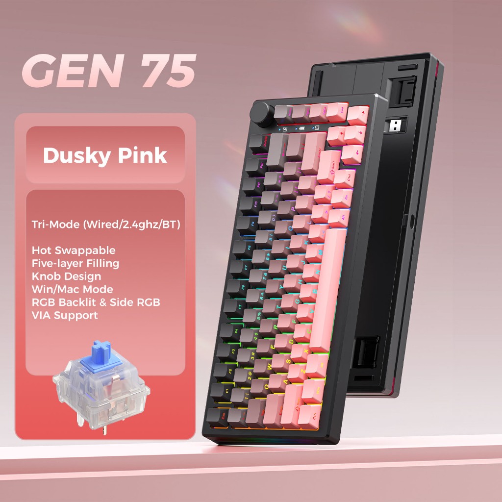 ELECFOX GEN 75 RGB Tri-Mode Wired & Wireless Hot Swappable Gaming ...