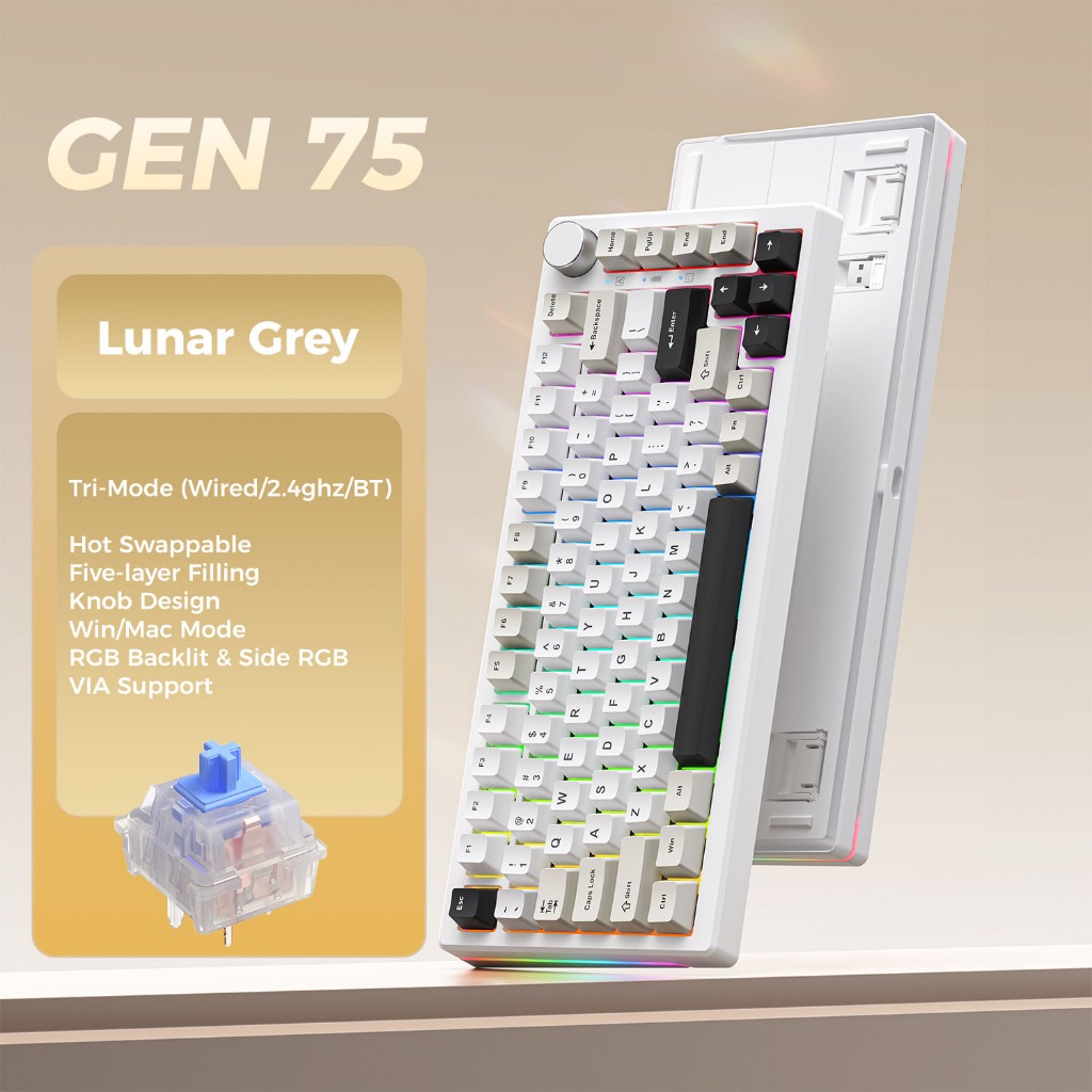 ELECFOX GEN 75 RGB Tri-Mode Wired & Wireless Hot Swappable Gaming ...