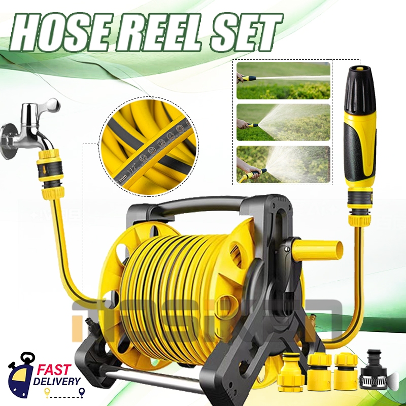 35M Garden Hose Reel Set Heavy-Duty PVC Hose Stable Tri-Pod Base Car ...