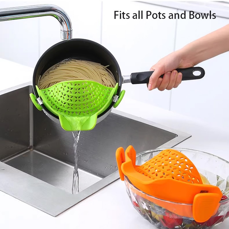 Universal Silicone Pot Side Drainer Strainer Sieve Filter Pasta Clip On ...