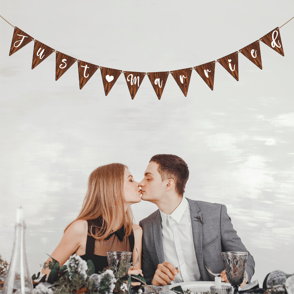 Just Married Banner Rustic Wooden Wedding Banner Decoration Triangle ...
