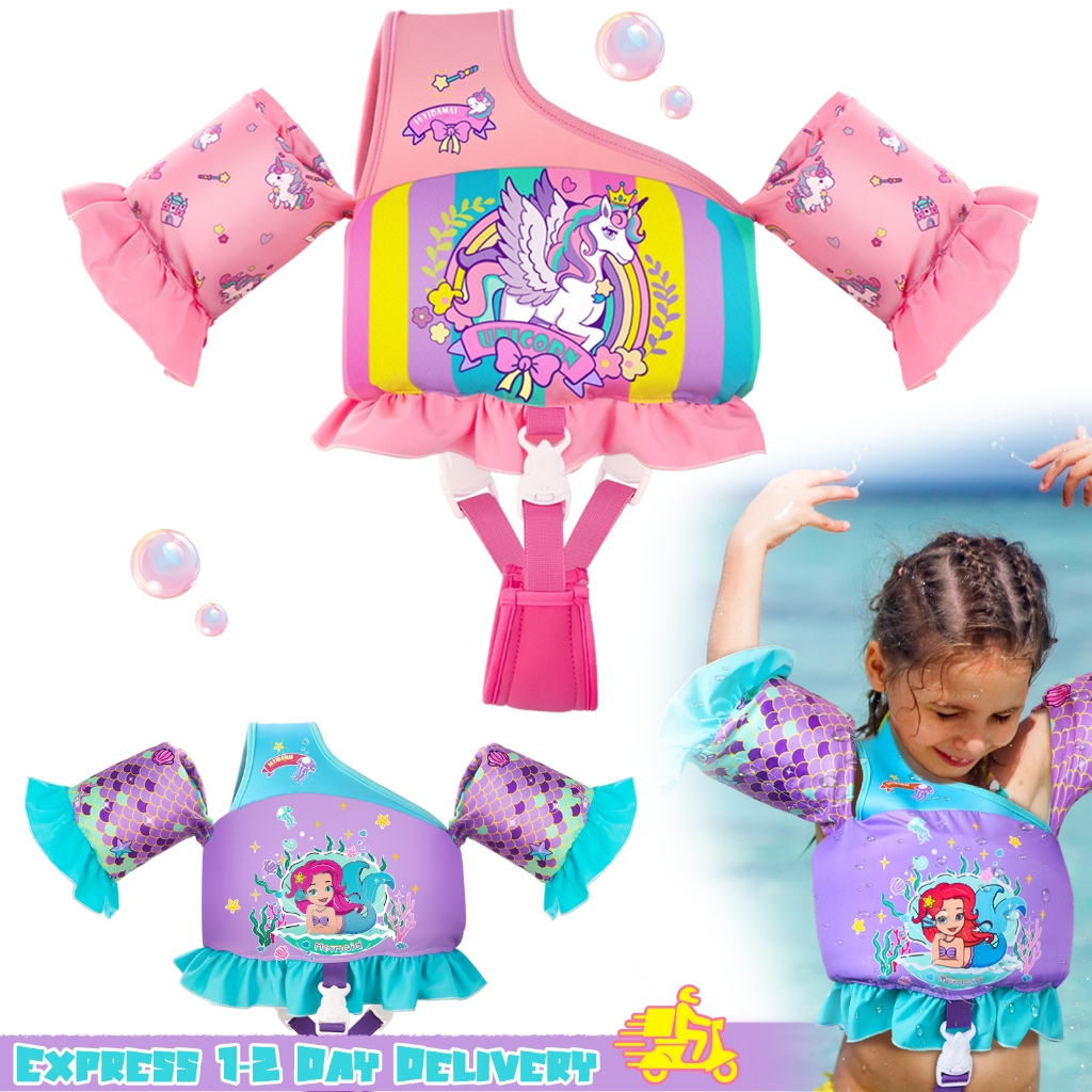 Kids Swimming Life Vest Jacket Inflatable Swimsuit Floatable Swim Pool ...