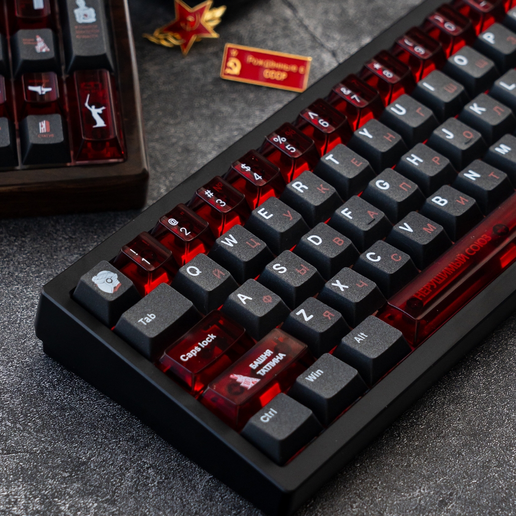 Taptempo Soviet Keycaps Black Red PBT + PC cherry profile keycap set ...