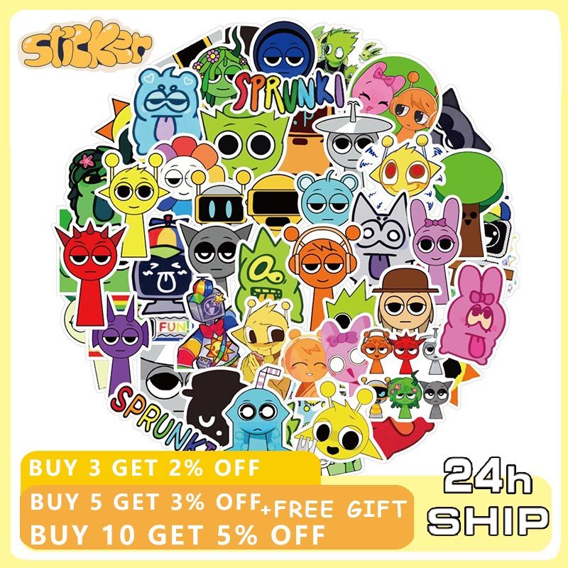 50pcs Incredibox Stickers Sprunki Graffiti Cartoon Game Waterproof ...