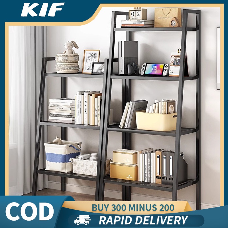 Multipurpose Storage Rack Metal Bookshelf Slanted Shelves / Rak Besi ...