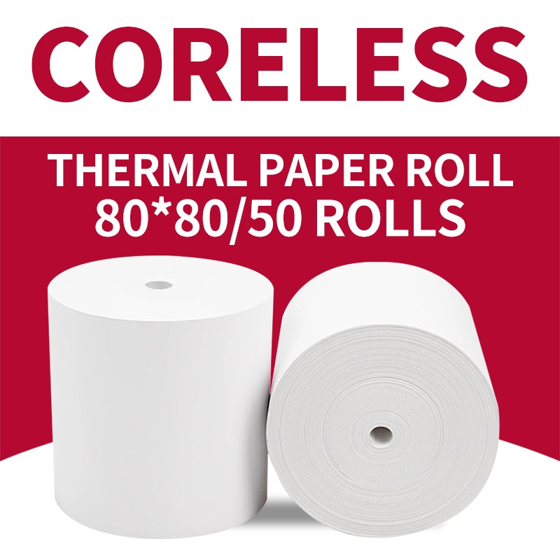 Coreless Thermal Receipt Paper 80x80mm (100 Rolls/Box) / Cash Register ...