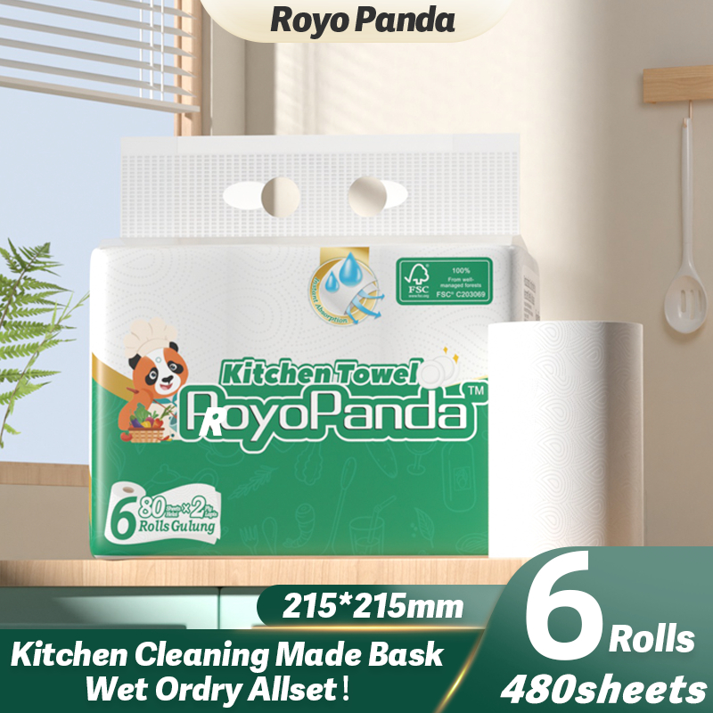 【6-Rolls】RoyoPanda Kitchen Roll Paper Kitchen Cleaning Lazy Rag ...