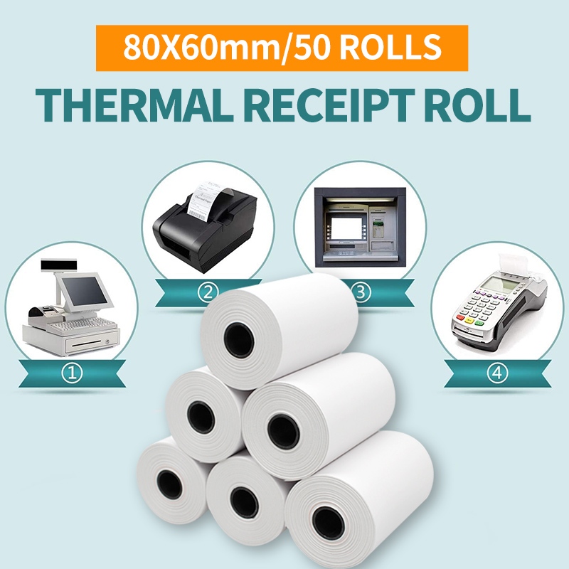 80mm x 60mm (100Rolls) Thermal Receipt Paper Rolls Kertas Resit Gulung ...