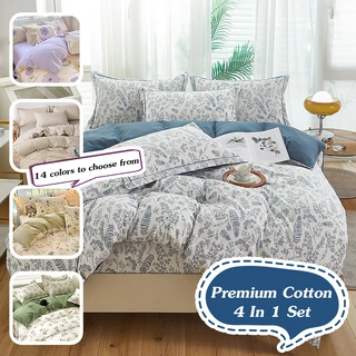 4 In 1 Premium Cotton Fitted Bedsheet Set (Cadar Murah Hebat) & Quilt Cover High Quality Single/Super Single/Queen/King Size With 2 PCS Free Pillow Case Cadar Bergetah Keliling!!!