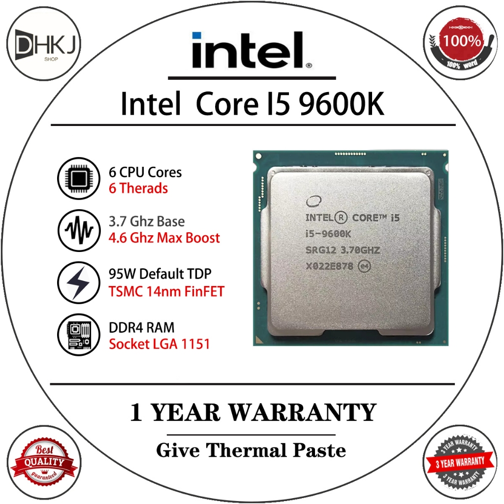 USED Intel Core i5 9600K 3.7GHz Six-Core Six-Thread CPU Processor 9M ...