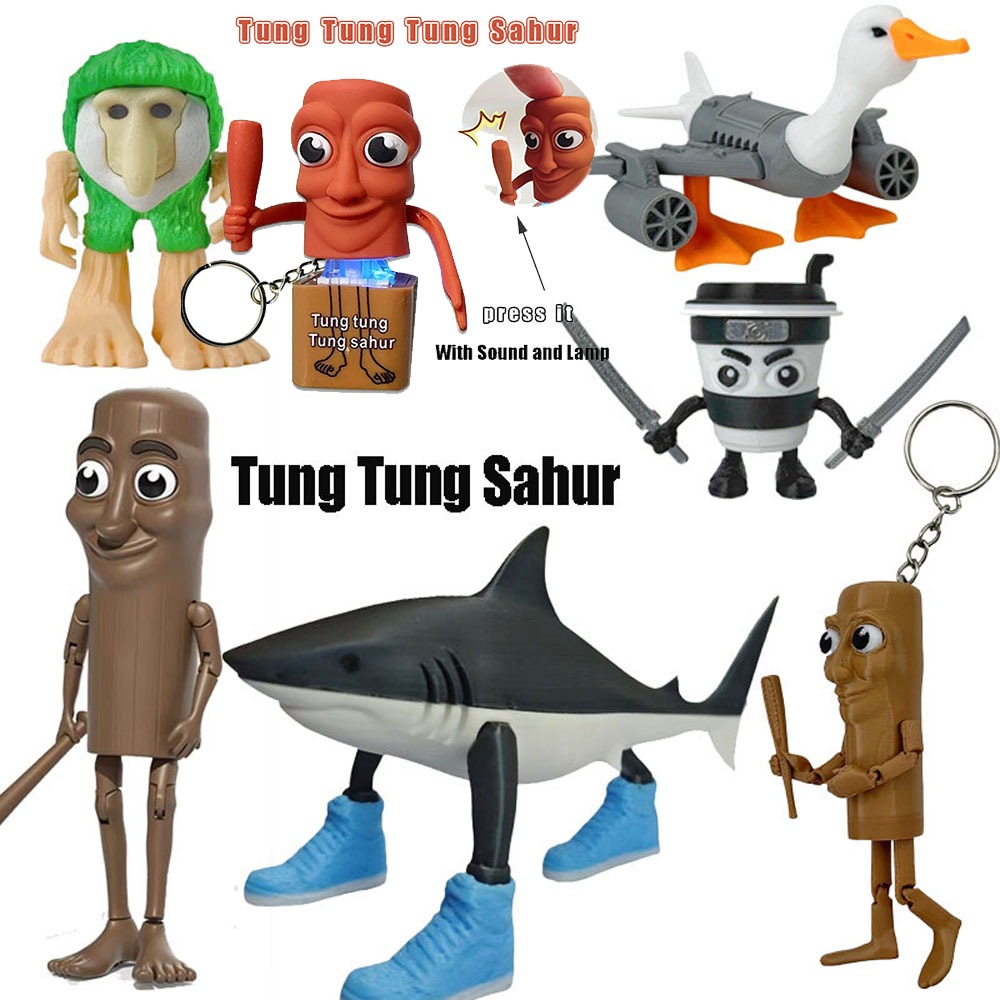 Décorations Bureau Figurines Virales Figurine Monkey Stix Tung Tung Sahur - Décoration Bureau 20,3cm Imprimée 3D Mème Viral 3D