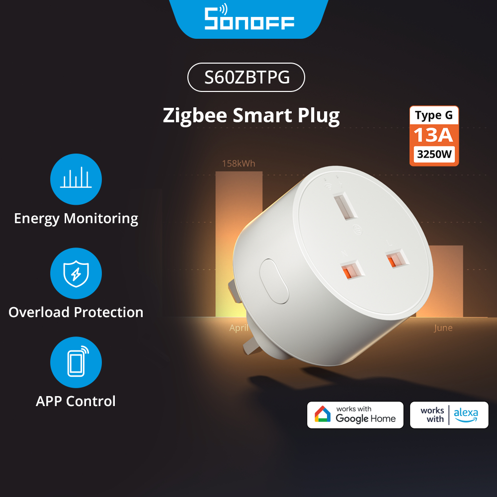 SONOFF S60ZB iPlug Zigbee Smart Plug Energy Monitoring UK standard ...