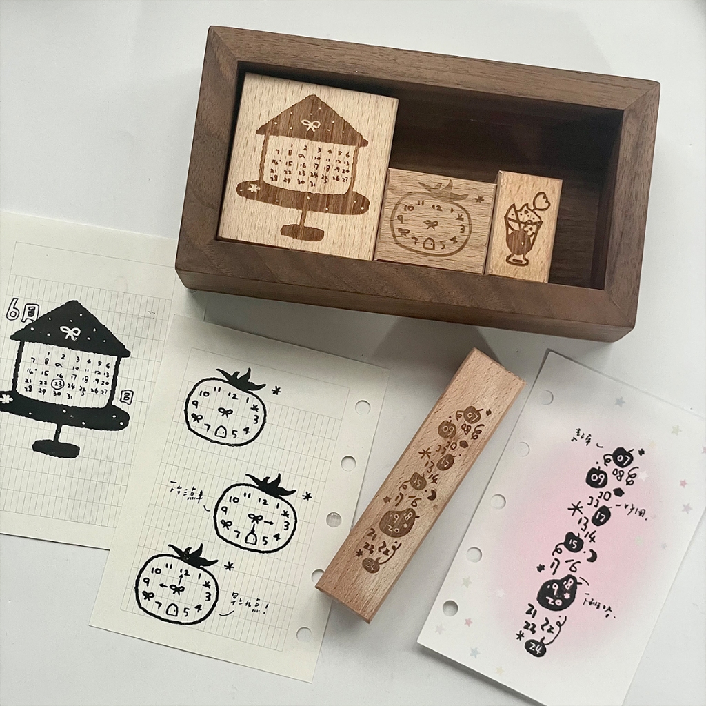 Wooden Rubber Stamps 4 Styles Vintage Decorative Stamp Set DIY Planner ...