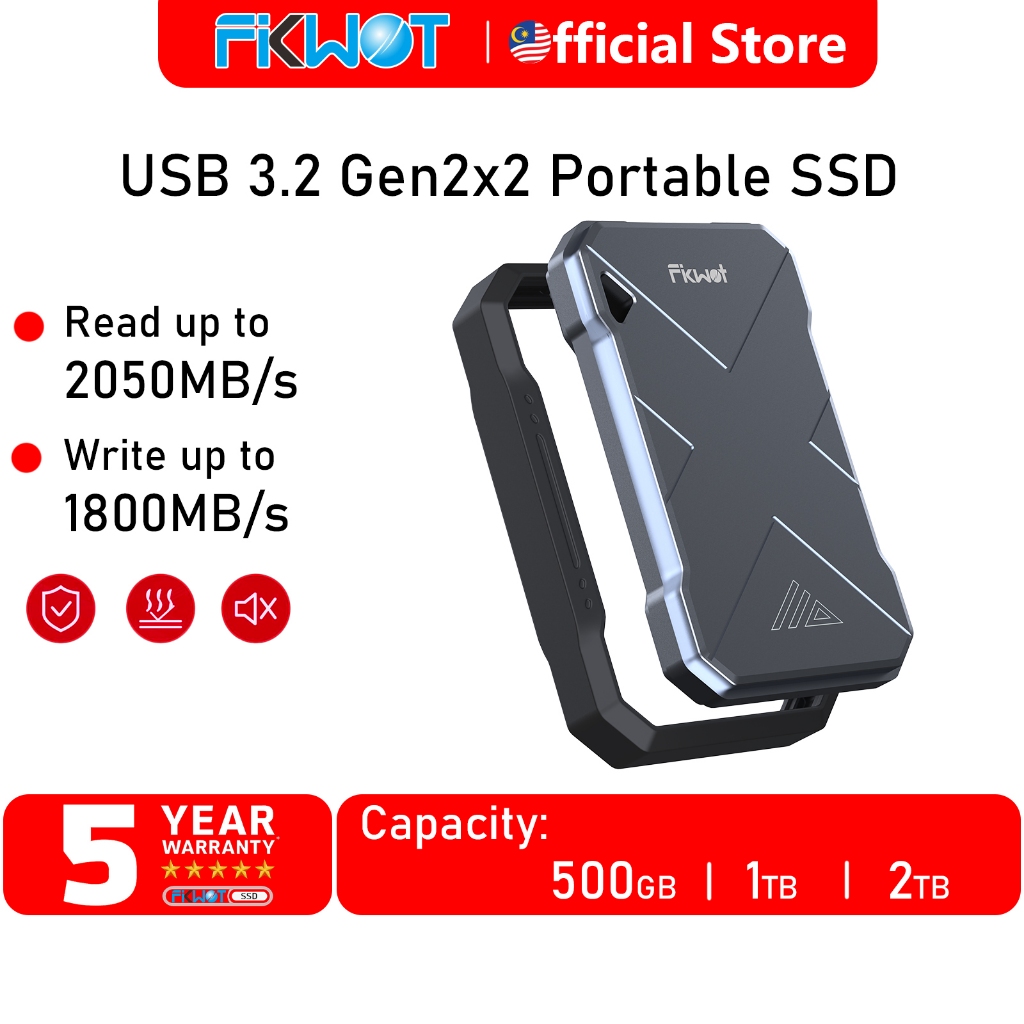 Fikwot FP90 External SSD Portable 2050MB/s USB 3.2 Gen 2x2 Rugged IP68 ...