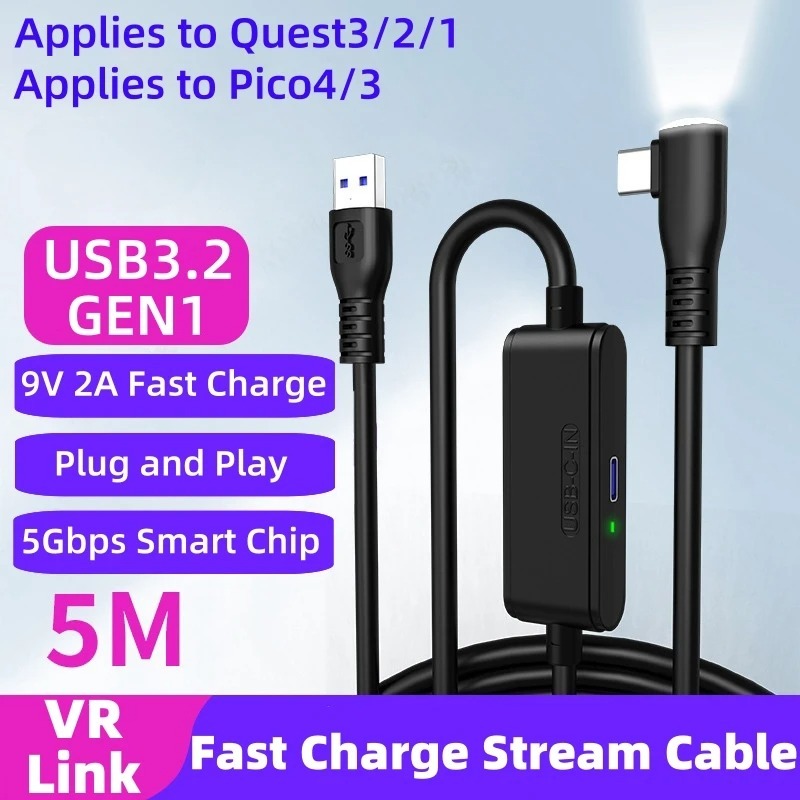 USB3.2 Gen1 VR Link Cable for Oculus Quest 3S 3 2/PICO Neo 3/PICO 4 ...