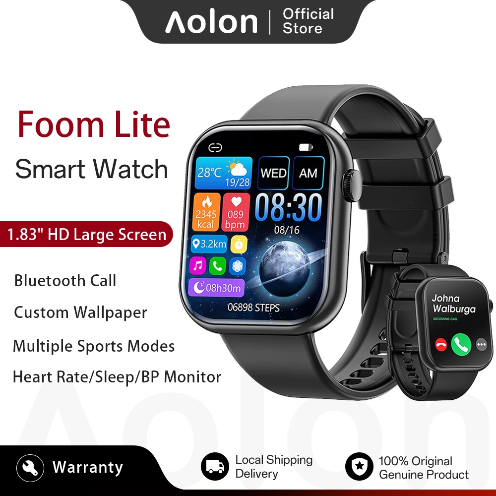 Aolon FOOM Lite IP68 Waterproof 1.83" Screen Battery Life 5-7 Days HD Screen Real-Time Reminders For Health Monitoring Sports Smart Watch