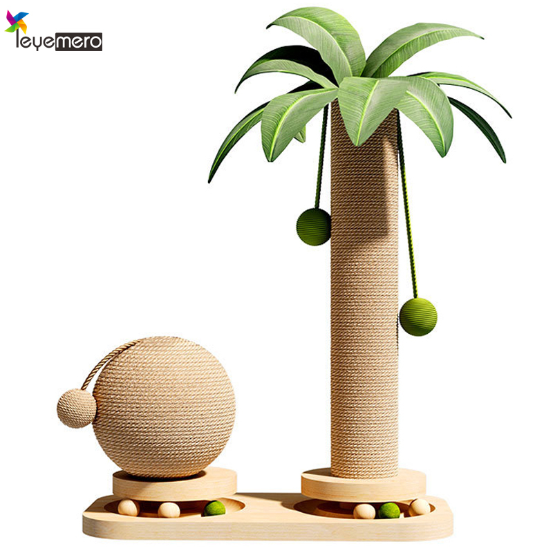 Cool Cat Tree with Solid Wood Cat Turntable Toy Coconut Tree Shape with ...