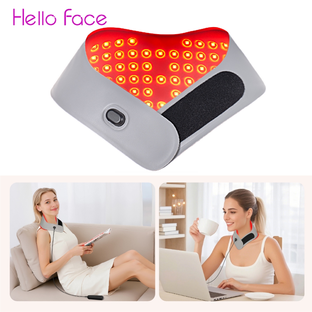 Portable LED red light therapy neck brace, pulse infrared heating neck ...