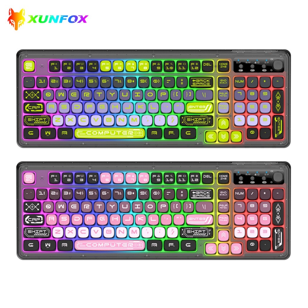 XUNFOX K98 RGB Mechanical Keyboard, 2.4G/Bluetooth/Wired, Type-C Fast ...