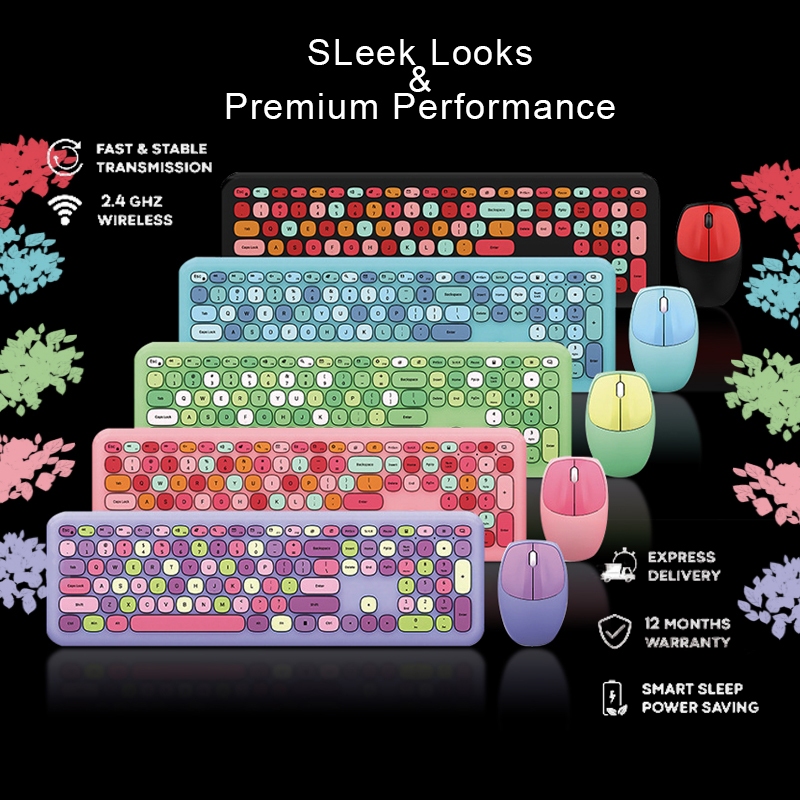 Mixed Color Wireless Keyboard Mouse Set Silent Keyboard Chocolate ...