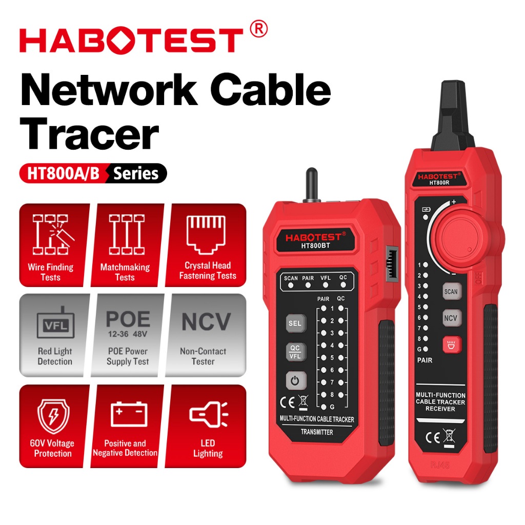 HABOTEST HT800A/B Cable Network Analyzer RJ45 RJ11 Cable Tester CAT5 ...