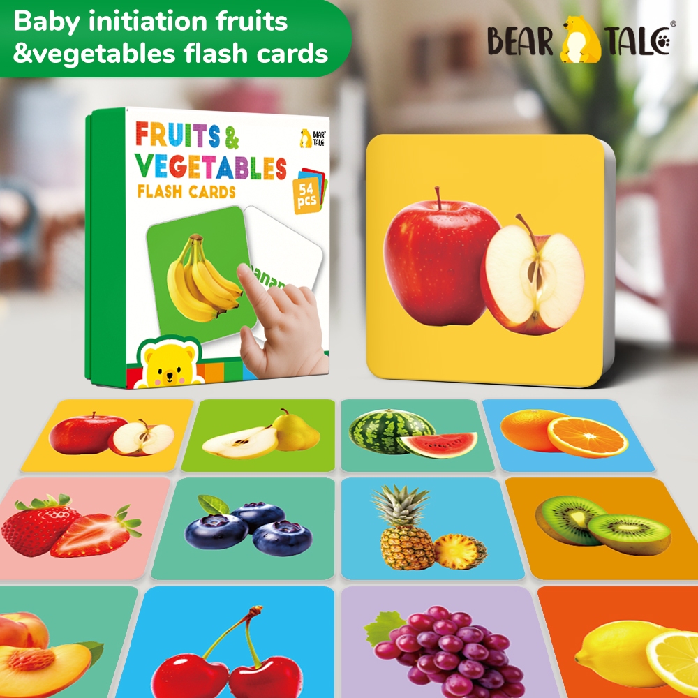 BEAR TALE 54 Pcs Double Sided Fruits And Vegetables Flashcards for Kids ...
