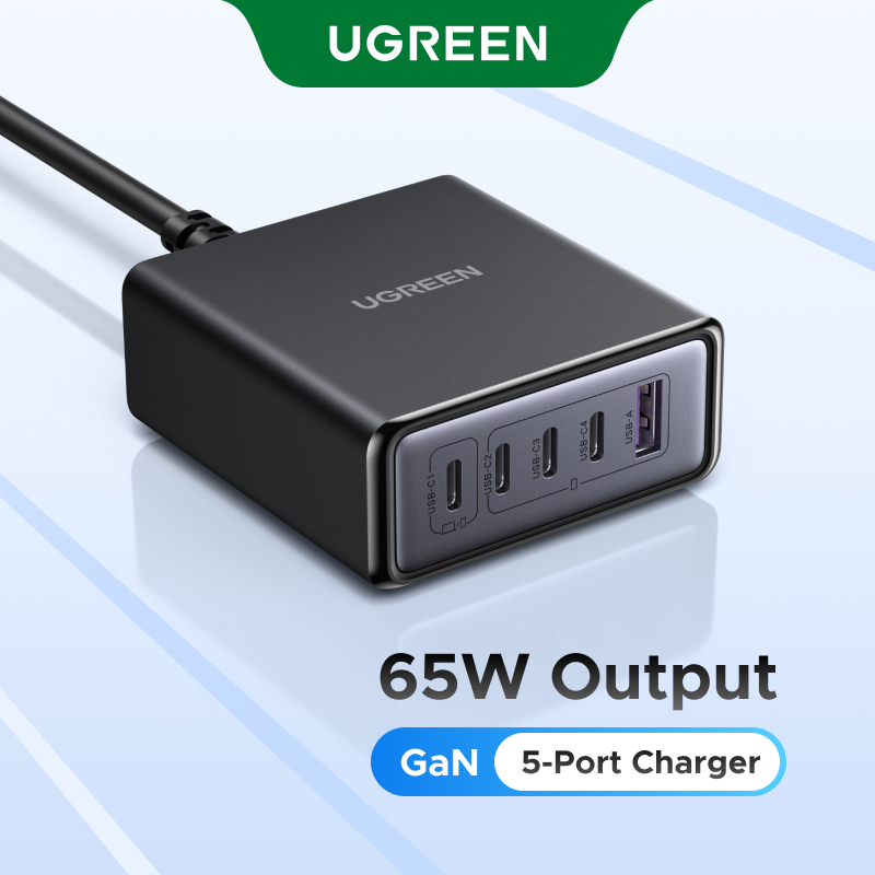 UGREEN 65W GaN Desktop Charger 4*USB C 1 USB A Charger Support PD3.0/PPS/QC3.0/AFC/FCP Fast Charging Protocols