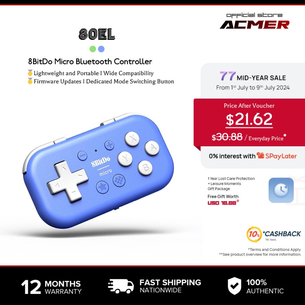 ACMER 8BitDo Micro Bluetooth Pocket-sized Mini Controller for Nitendo ...