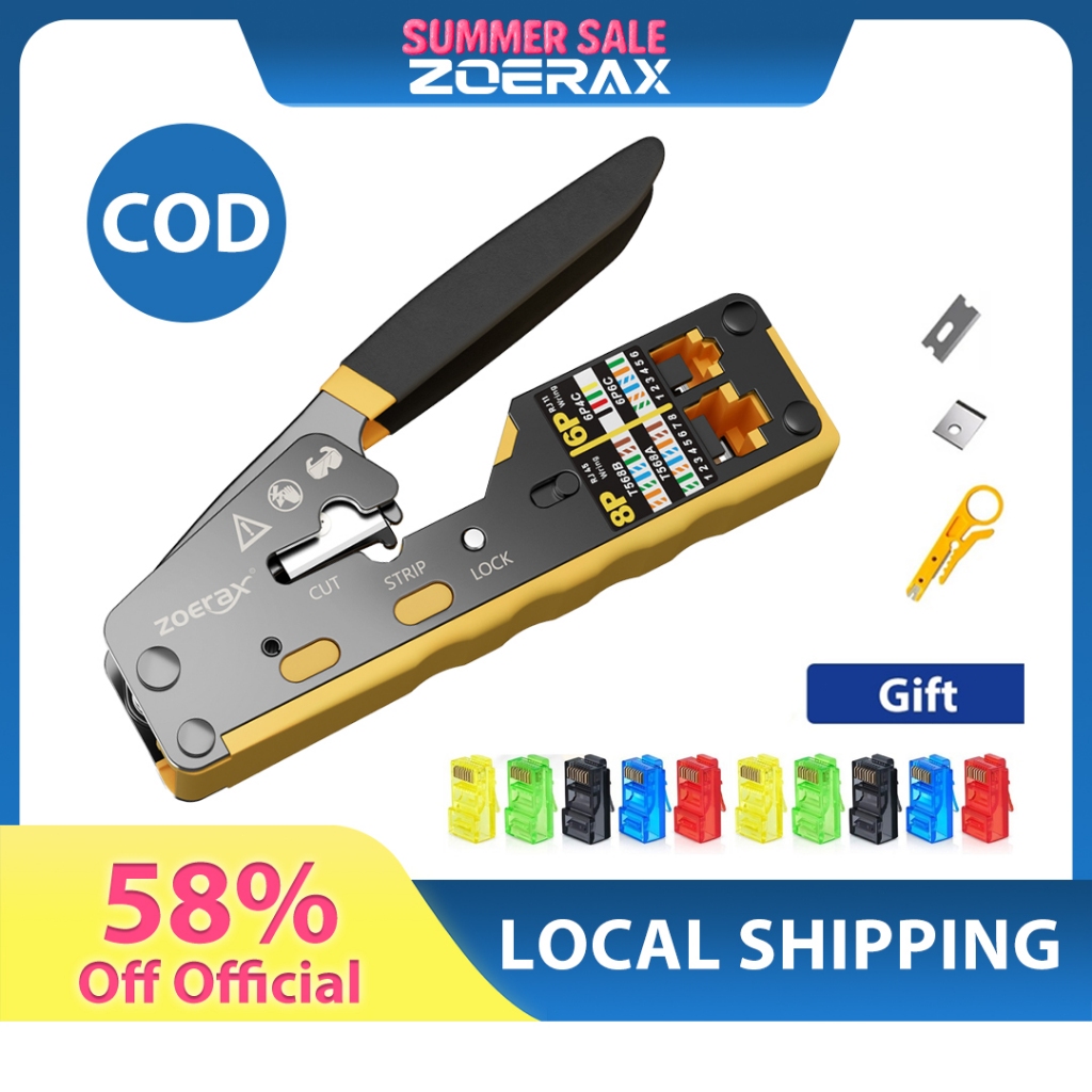 ZoeRax RJ45 Pass Through Crimping Tool Cat6 Cat5e Cat5 8P8C Ethernet ...
