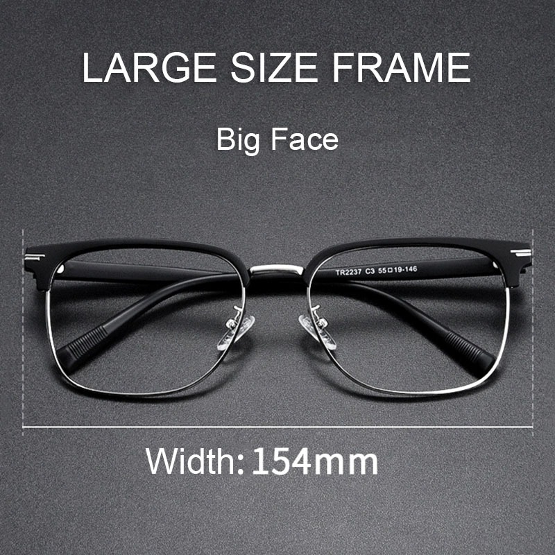 154mm Large Frame Eyeglasses Man Big Face Flexible TR Alloy Glasses ...